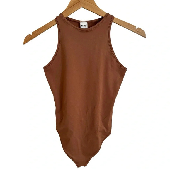 Victoria’s Secret Small Brown Base Layer Thong Bodysuit High Neck Keyhole Back - Picture 1 of 4
